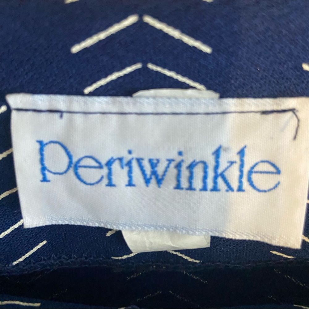 Vintage Periwinkle 80s Geometric Arrow Print Blue Puff Sleeve Dress Sz 10 - Picture 11 of 11